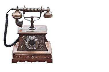 Önizleme Beyaz arkaplan, teknoloji, vintage, kopyalama alanı üzerinde antika telefon