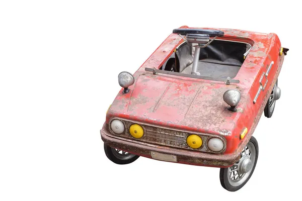 Cut Ancient Red Children Car White Background Object Transport Copy — Stok Foto