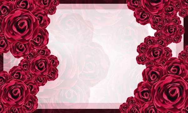 Beautiful Red Roses Flower Pattern Frame Left Right Blur Roses — Stock Photo, Image