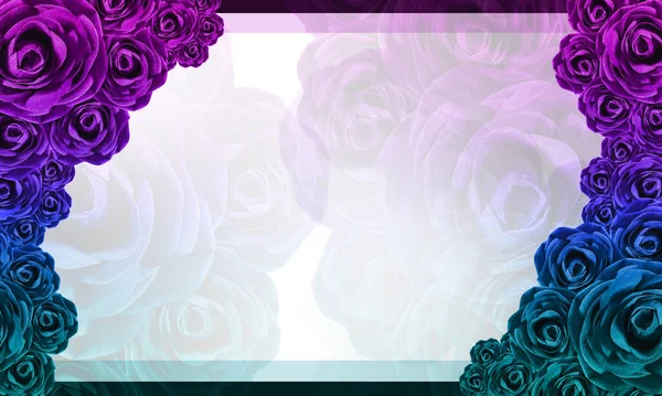 Beautiful Violet Green Roses Flower Pattern Frame Left Right Blur — Stock Photo, Image