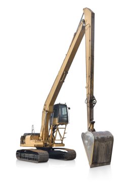 Beyaz arkaplanda eski sarı kazıcı, boşluğu kopyala