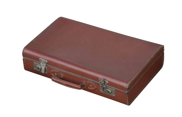 Schöner Brauner Koffer Auf Weißem Hintergrund Objekt Vintage Modern Kopierraum — Stockfoto