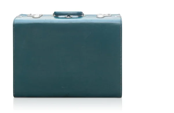 Vorderseite Alter Grüner Koffer Auf Weißem Hintergrund Objekt Vintage Retro — Stockfoto