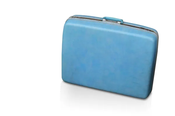 Alte Blaue Reisetasche Auf Weißem Hintergrund Objekt Reise Mode Retro — Stockfoto