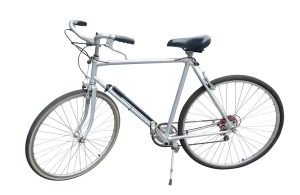 Vista Lateral Vieja Bicicleta Plata Sobre Fondo Blanco Objeto Transporte — Foto de Stock