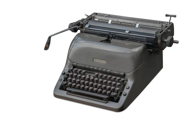 漂亮的古董灰色打字机 白色背景 复制空间 — 图库照片