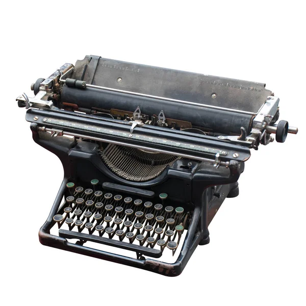 Oude Zwarte Schrijfmachine Witte Achtergrond Object Retro Retro Vintage Kopieerruimte — Stockfoto