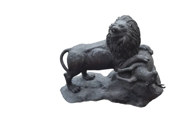 Zwart Leeuwen Hertenbeeld Witte Achtergrond Object Decoratie Retro Kopieerruimte — Stockfoto