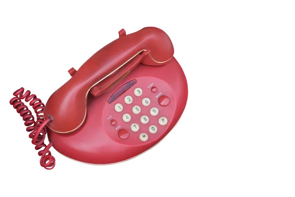 Vista Lateral Cut Red Home Phone Fundo Branco Objeto Antiguidade — Fotografia de Stock