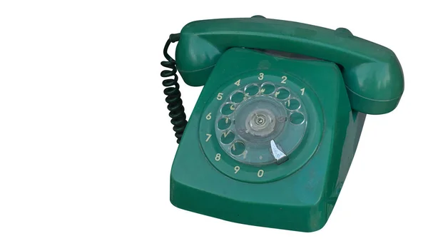 Telefone Verde Velho Fundo Branco Objeto Retro Vintage Moda Espaço — Fotografia de Stock