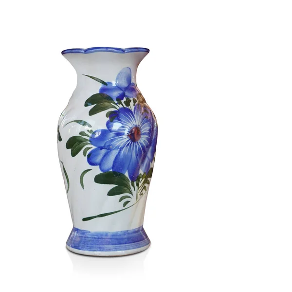 Beautiful Antique Blue White Ceramic Vase White Background Decor Retro — Stock Photo, Image