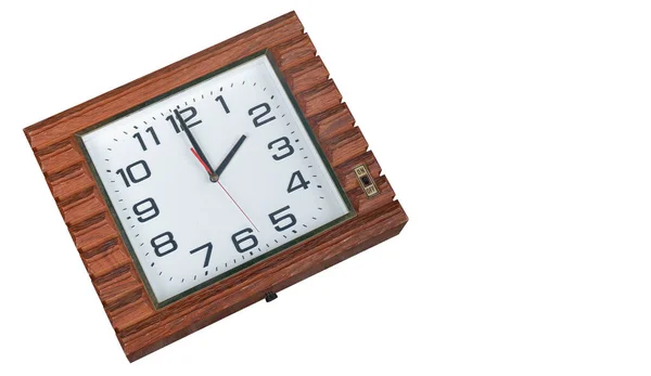 Relógio Madeira Antigo Bonito Fundo Branco Vintage Objeto Espaço Cópia — Fotografia de Stock