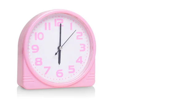 Reloj Despertador Rosa Sobre Fondo Blanco Moda Hogar Objeto Espacio — Foto de Stock