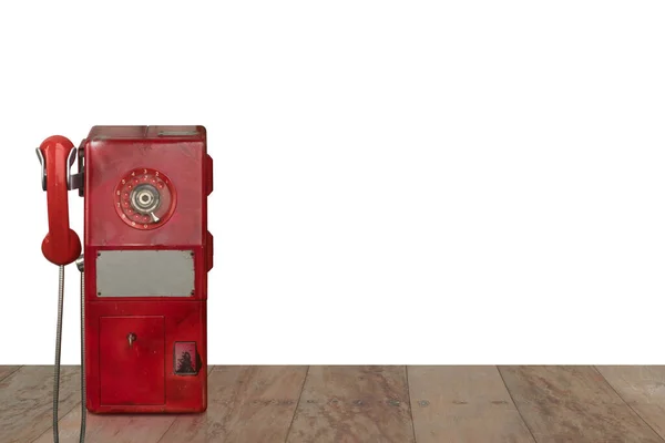 Vista Frontal Cortar Vermelho Vintage Telefone Público Sobre Fundo Branco — Fotografia de Stock