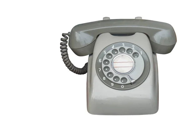 Frente Vista Telefone Cinza Velho Fundo Branco Objeto Retro Vintage — Fotografia de Stock