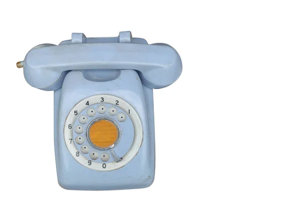 Top View Blue White Telephone White Background Object Retro Vintage — Stock Photo, Image