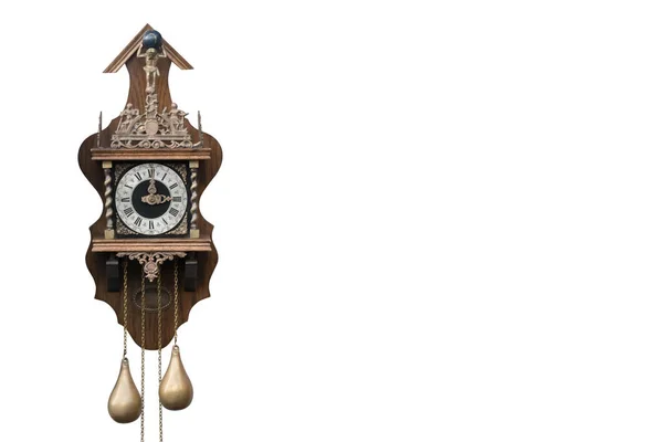 Вид Спереди Древние Настенные Часы Белом Фоне Объект Ретро Винтаж — стоковое фото