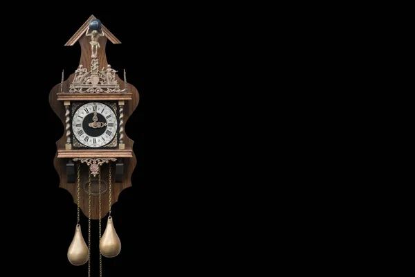 Reloj Pared Antiguo Vista Frontal Sobre Fondo Negro Objeto Retro — Foto de Stock