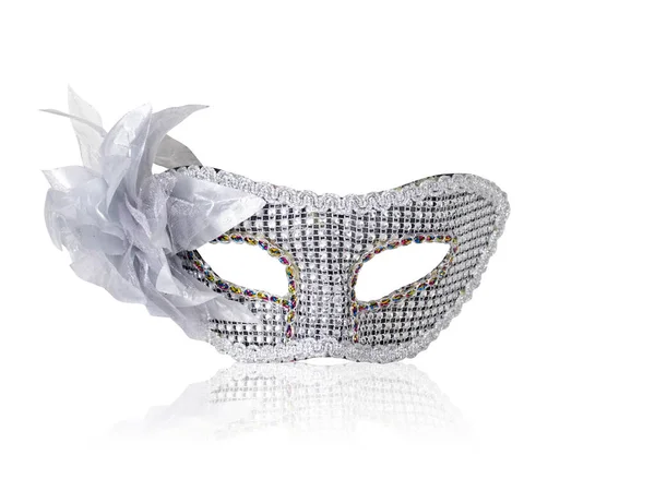 Vista Frontale Maschera Opera Argento Con Finiture Paillettes Argento Decorare — Foto Stock