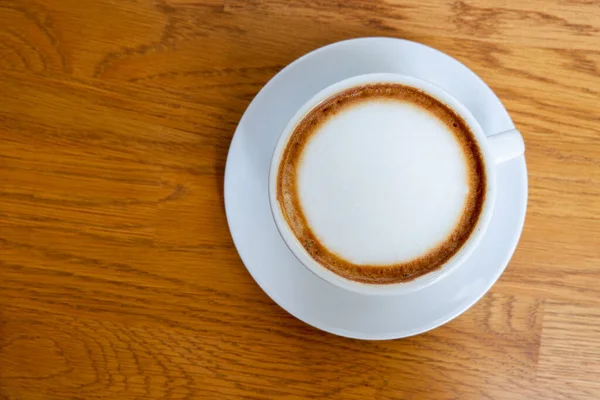 Kaffee Weißer Keramiktasse Auf Holzboden Hintergrund Natur Wandhintergrund Essen Trinken — Stockfoto