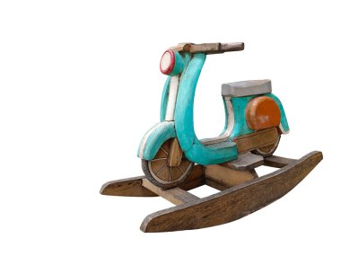 Beyaz zemin üzerinde eski yeşil ve turuncu sallanan motorsiklet, dekor, nesne, bayrak, şablon, kopyalama alanı