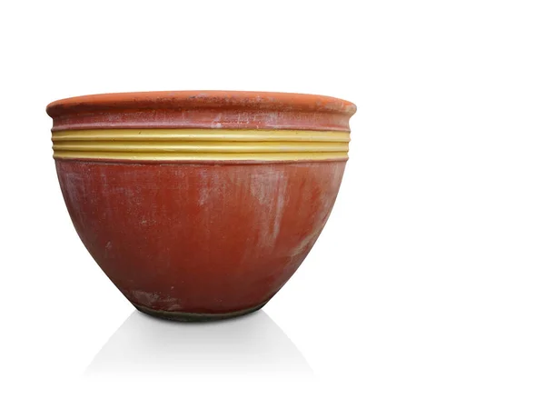 Antique Red Yellow Ceramic Pot White Background Object Decor Vintage — Stock Photo, Image