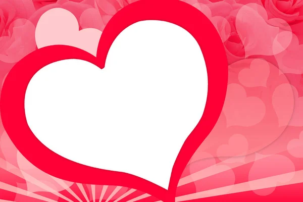 Krásná Bílá Srdce Červené Srdce Srdcích Rozmazané Růže Pozadí Valentýn — Stock fotografie