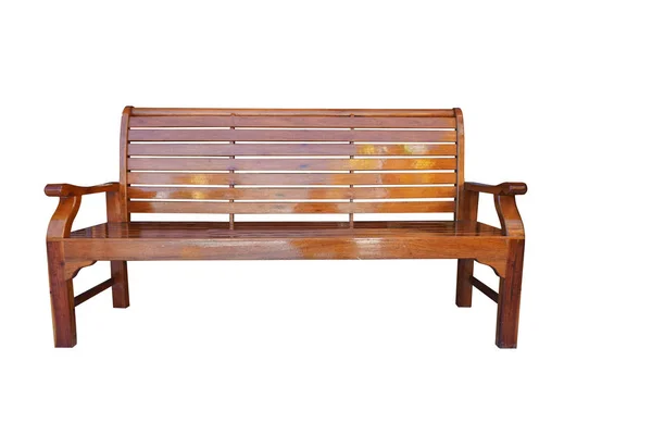 Front View Antique Brown Wooden Bench Has Backrest White Background — 스톡 사진