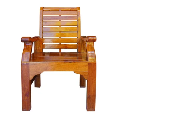 Front View Old Brown Wooden Bench Has Backrest White Background — 스톡 사진