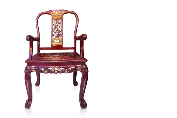 Beyaz Arkaplanda Kırmızı Kahverengi Tahta Sandalye Nesne Dekor Antika Retro — Stok fotoğraf