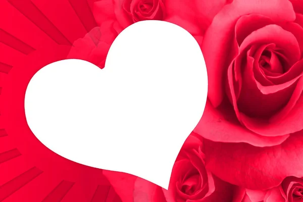 Kalbinde Büyük Beyaz Kalp Kırmızı Güller Kırmızı Işık Arka Planı — Stok fotoğraf