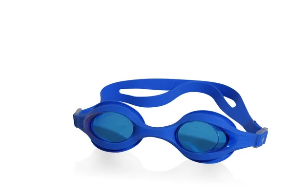 Blauwe Zwembril Witte Achtergrond Object Sport Gemak Kopieerruimte — Stockfoto