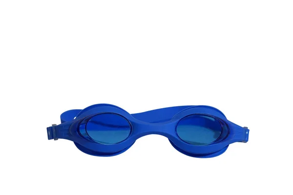 Vorderseite Blaue Schwimmbrille Auf Weißem Hintergrund Objekt Sport Bequemlichkeit Kopierraum — Stockfoto