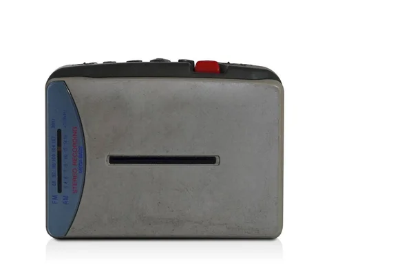 Front View Grijs Blauw Cassette Speler Radio Witte Achtergrond Technologie — Stockfoto