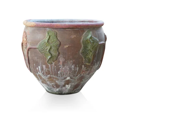 Oud Vuil Terracotta Klei Pot Witte Achtergrond Object Decor Huis — Stockfoto