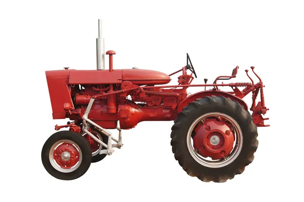 Seitenansicht Schöner Roter Traktor Auf Weißem Hintergrund Objekt Bau Arbeit — Stockfoto
