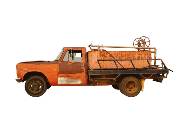 Side View Old Rust Orange Car Water Container White Background — Stockfoto