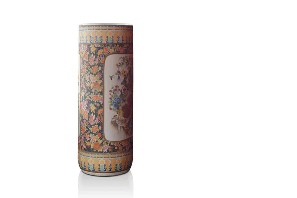 Beautiful Antique Colorful Tall Cylindrical Vase Whitebackground Object Decor Vintage — Stock Photo, Image