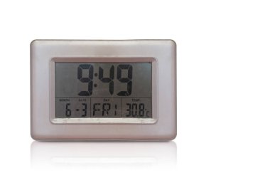 Beyaz arkaplan üzerindeki eski gümüş dikdörtgen saat, nesne, teknoloji, dekor, ev, ev, modern, kopyalama alanı