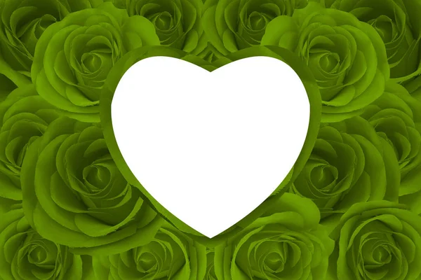 Corazón Blanco Texturizado Sobre Fondo Corazón Verde Sobre Fondo Rosas — Foto de Stock