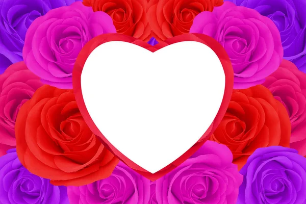 White Heart Red Heart Background Red Pink Violet Roses Background — Stock Photo, Image