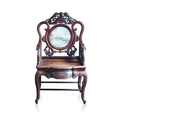 Zabytkowy Brązowy Drewniany Marmurowy Fotel Białym Tle Vintage Retro Obiekt — Zdjęcie stockowe