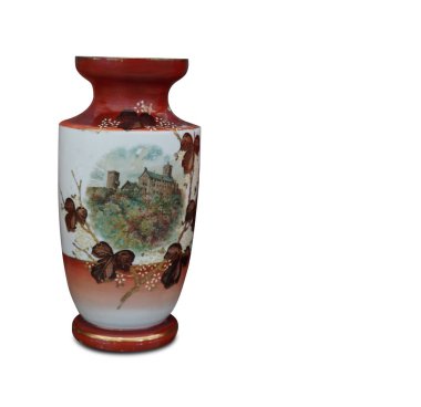 Beyaz arkaplanda kırmızı ve beyaz seramik vazo, nesne, moda, hediye, dekor, kopyalama alanı