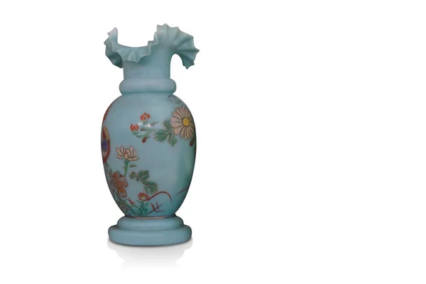 Антикварный Синий Керамический Цветок Ваза Белом Фоне Объект Декор Шаблон — стоковое фото