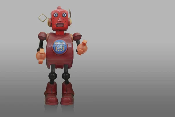 Front View Red Black Robot Toys Standing Grey Background Object — Foto Stock