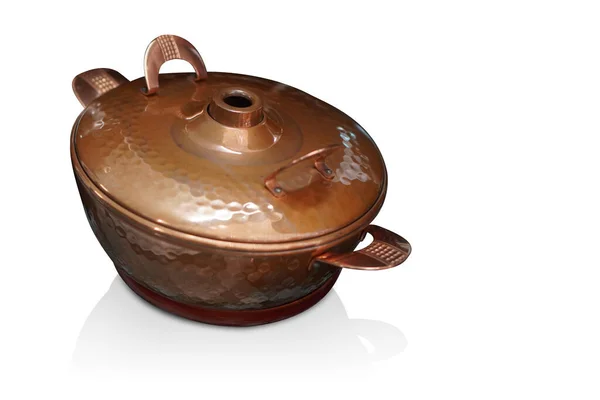 Top View Copper Pot White Background Object Food Modern Keep — Foto de Stock