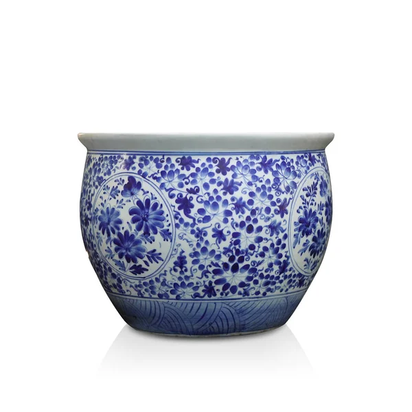 Blue White Pottery Pot White Background Vintage Object Decor China — Stock Photo, Image