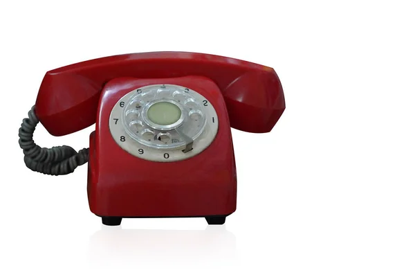 Front View Antique Red White Telephone White Background Object Vintage — Fotografia de Stock