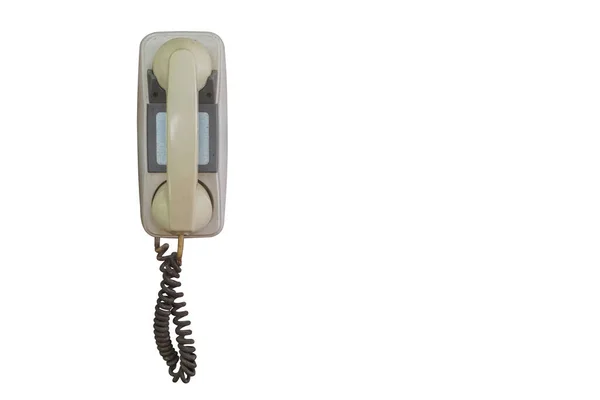 Vorderseite Antikes Weißes Und Cremefarbenes Telefon Auf Weißem Hintergrund Vintage — Stockfoto