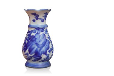 blue and white pottery vase on isolated background, object, decor, modern, copy space